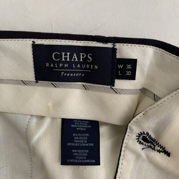 Chaps Pants Men's 36x30 Navy Pleated Classic Fit Cotton Trousers Cuffed Hem - Picture 6 of 8